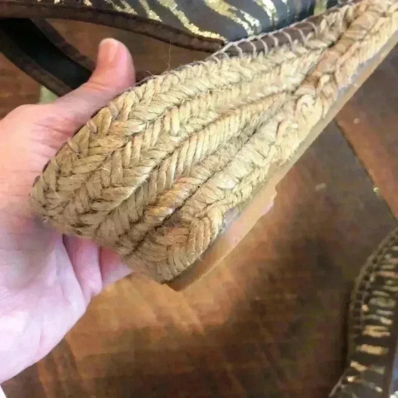 Eric Michael | Gold & Brown Zebra Print Espadrille Wedge Sandals - Picture 5 of 5